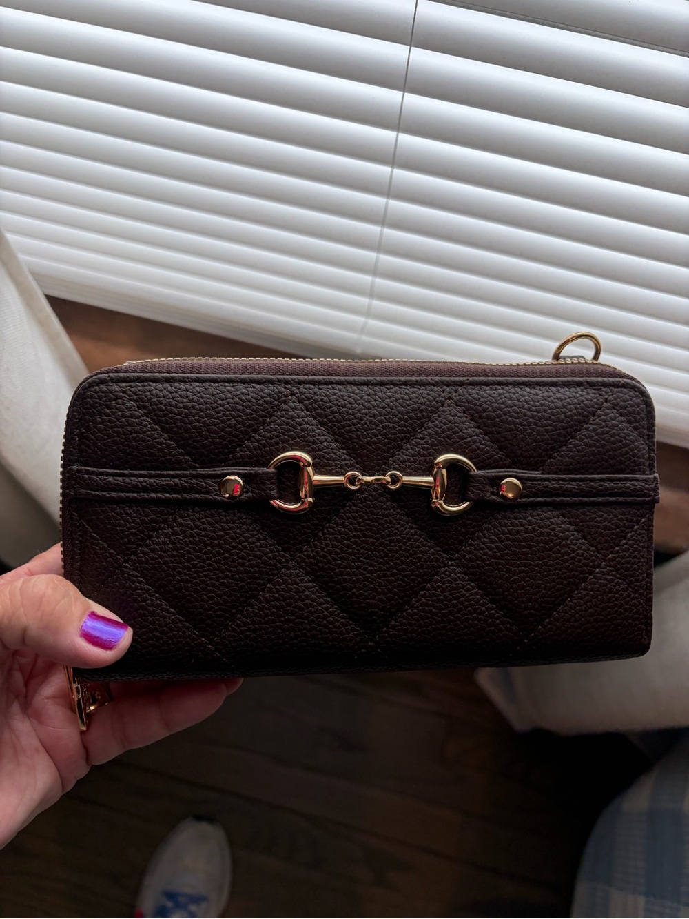 Laundry By Shelli Segal Quilted Dark Brown Wallet with Gold Horsebit Accent